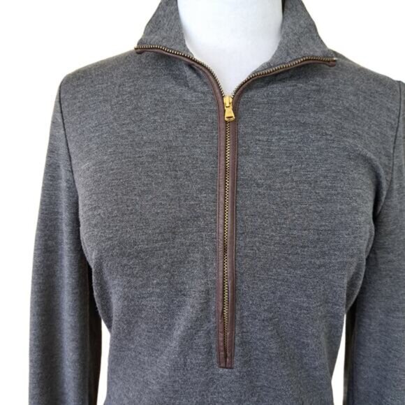 LAUREN Ralph Lauren Gray 1/4 Zip Mock Sheath Dress Size 10 Leather Long Sleeve - Picture 4 of 9